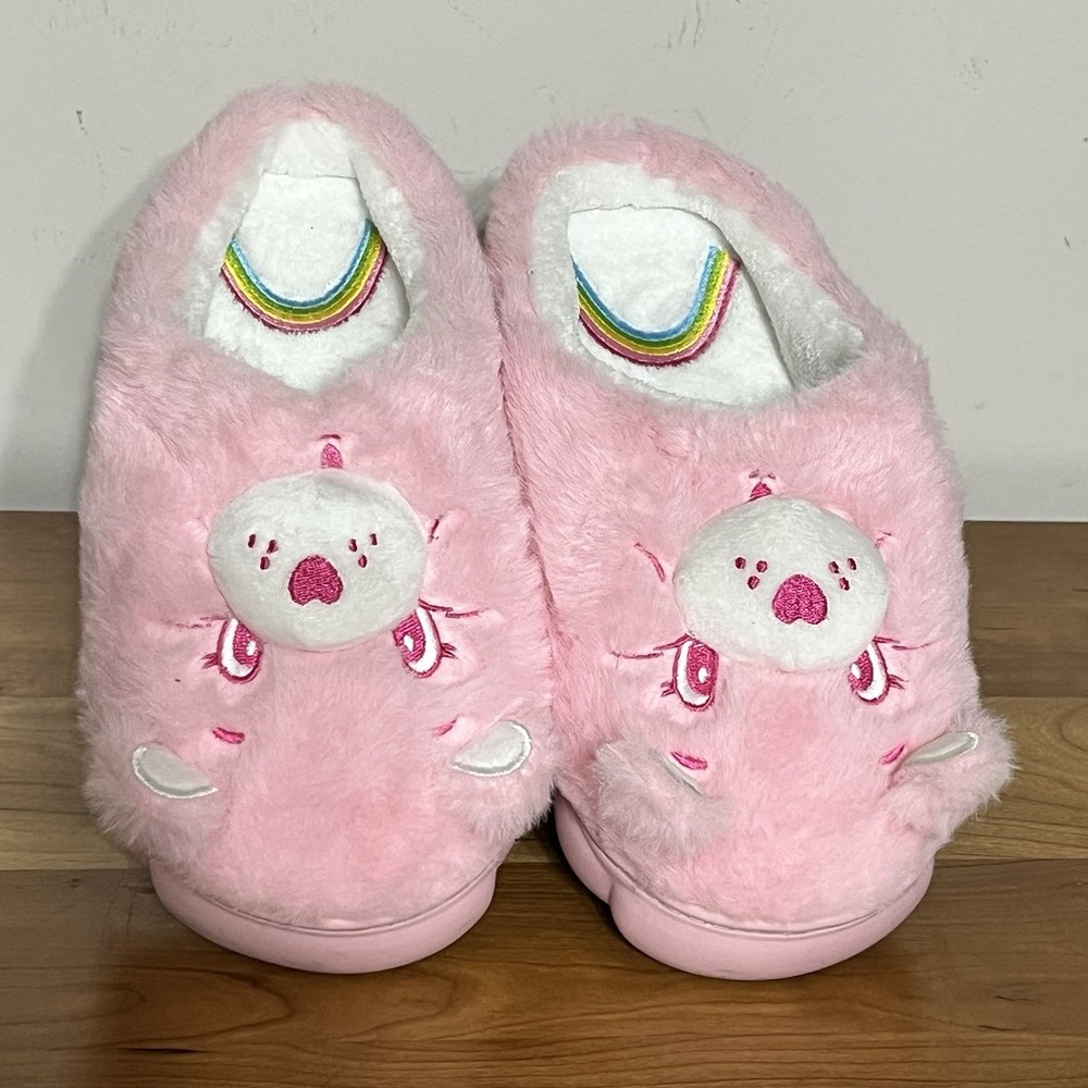 Care Bears Cheer Bear Pink Plush Slippers Women's Size 6.5 - 7.5